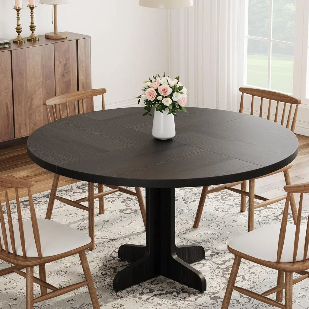 Round Dining Table for 4, 47 Inch Farmhouse with stable base