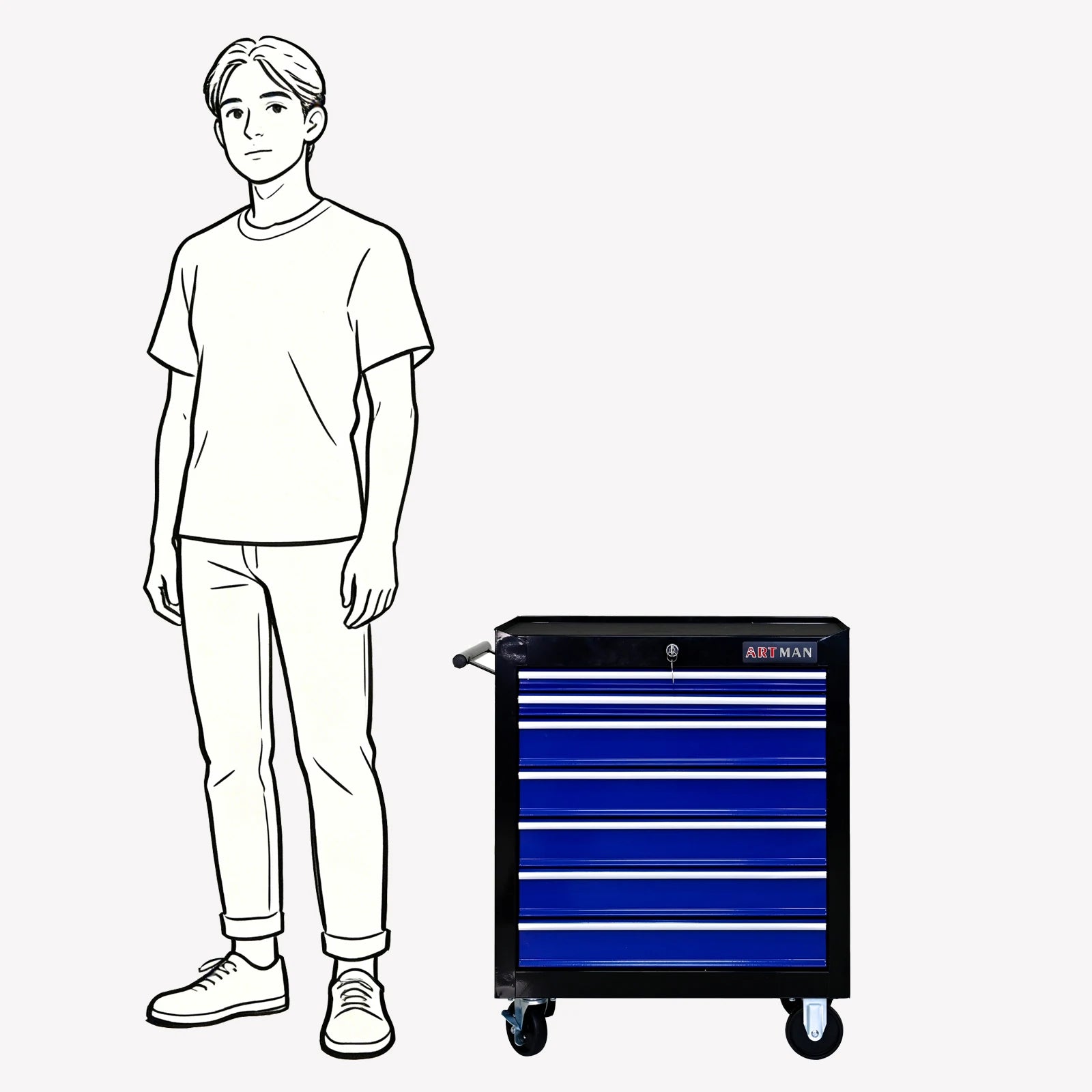 Cabinet, Box, 7 Drawer Rolling Tool Box with Key Lock