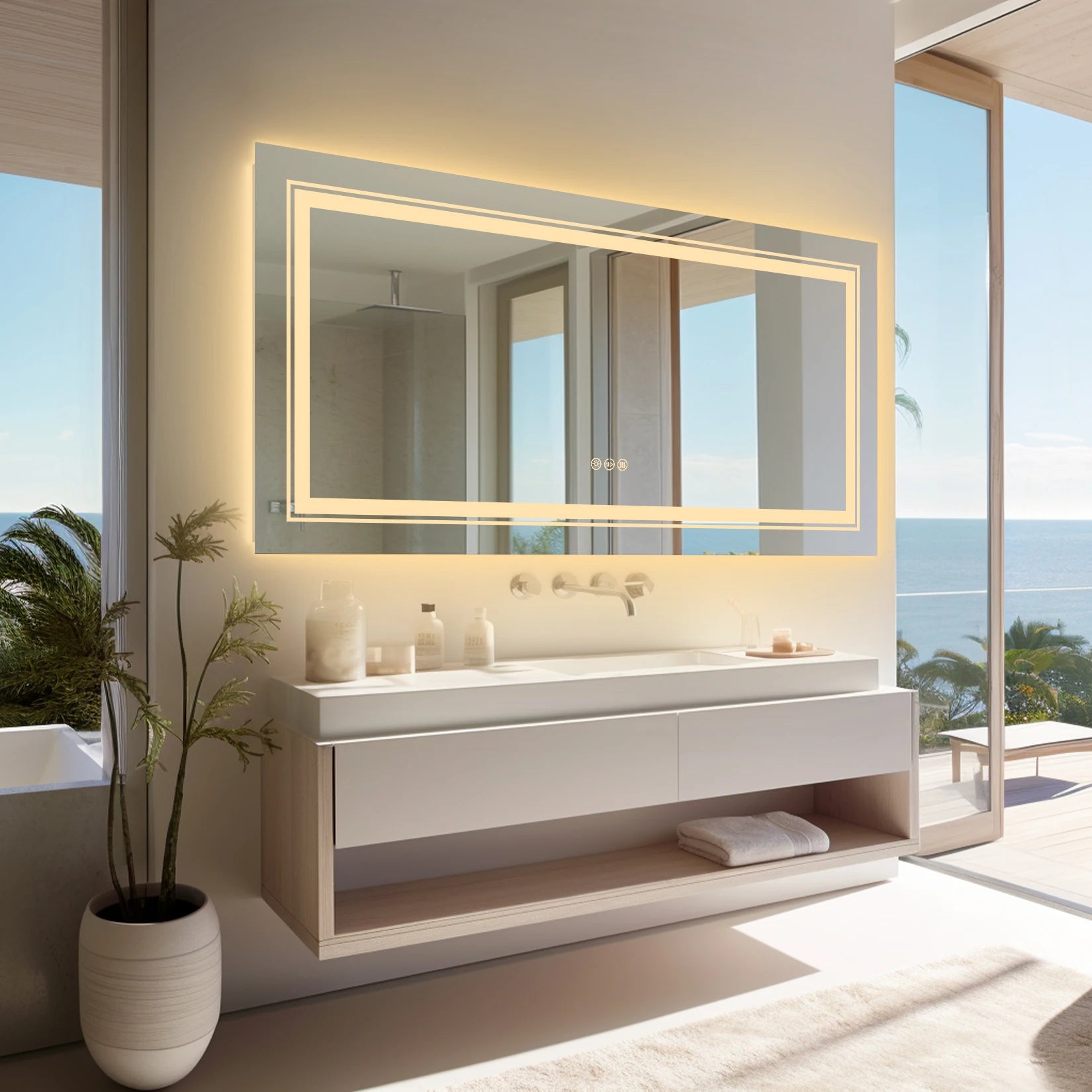 Extra Large Rectangle Bathroom Mirror LED Vanity Dimmable Backlit Anti-Fog