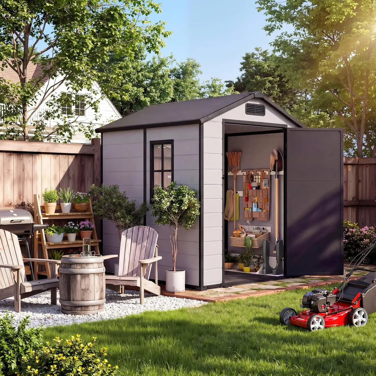 Weatherproof 4x6 Ft Shed With Floor, Lockable Door, Window Storage