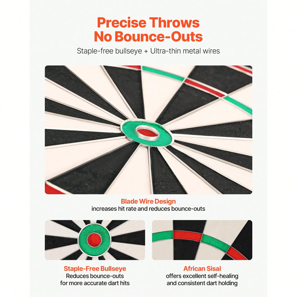 Dart Board, High-Grade Self-Healing Sisal Fiber. With Staple-Free Bullseye,
