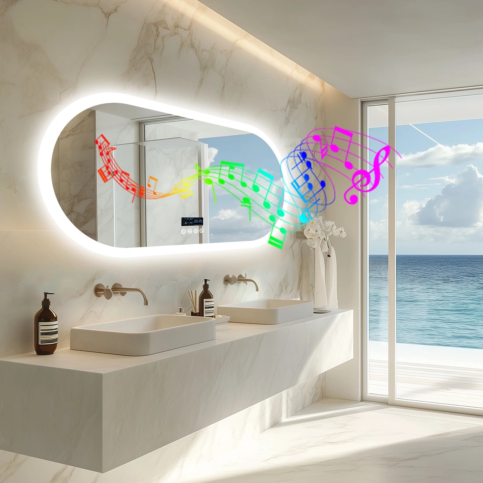 Oval LED Bathroom Mirror with Lights, Anti-Fog, Bluetooth Speaker, 3 Colors Temperature Lighted