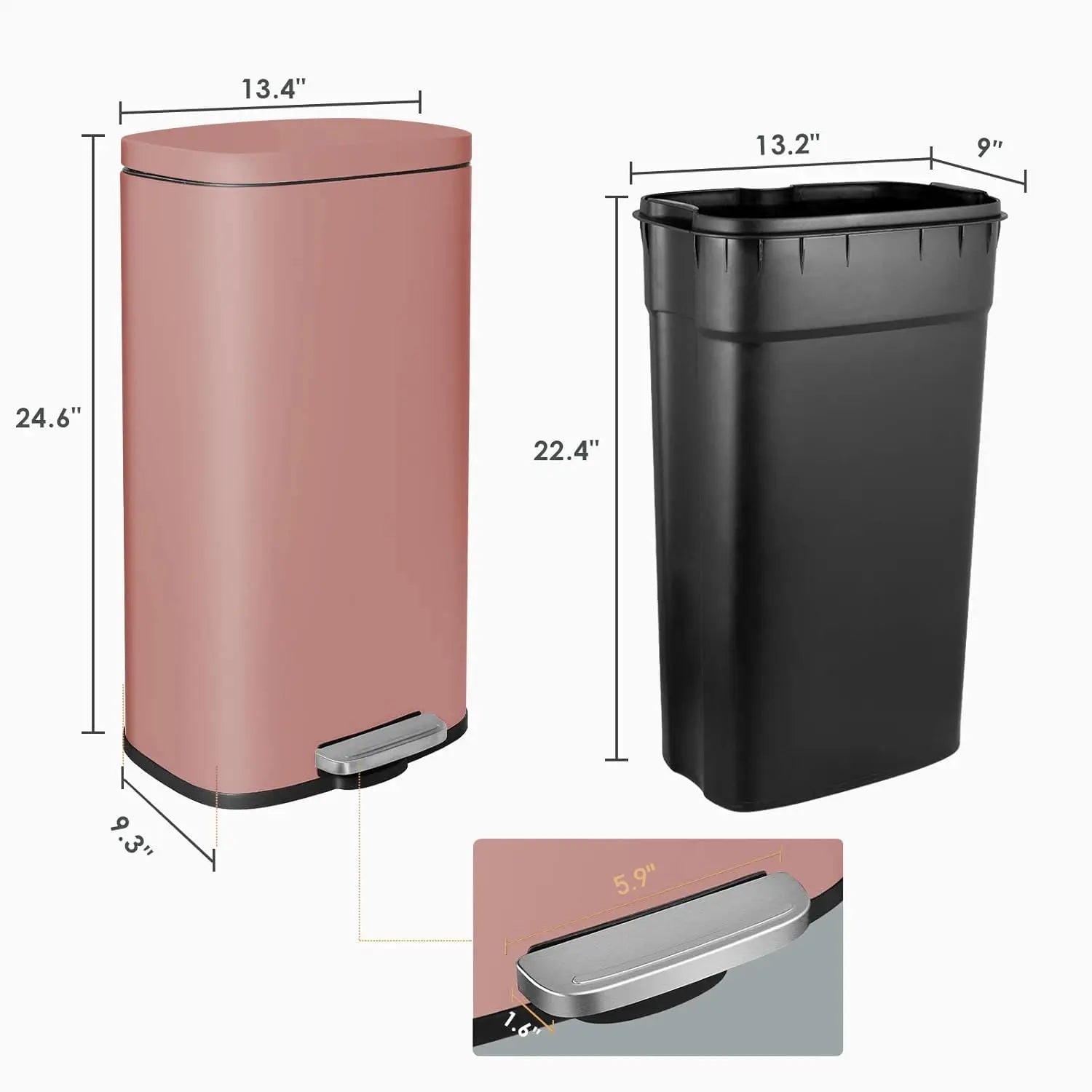Trash Can, Stainless Steel Kitchen Garbage Can, removable bucket