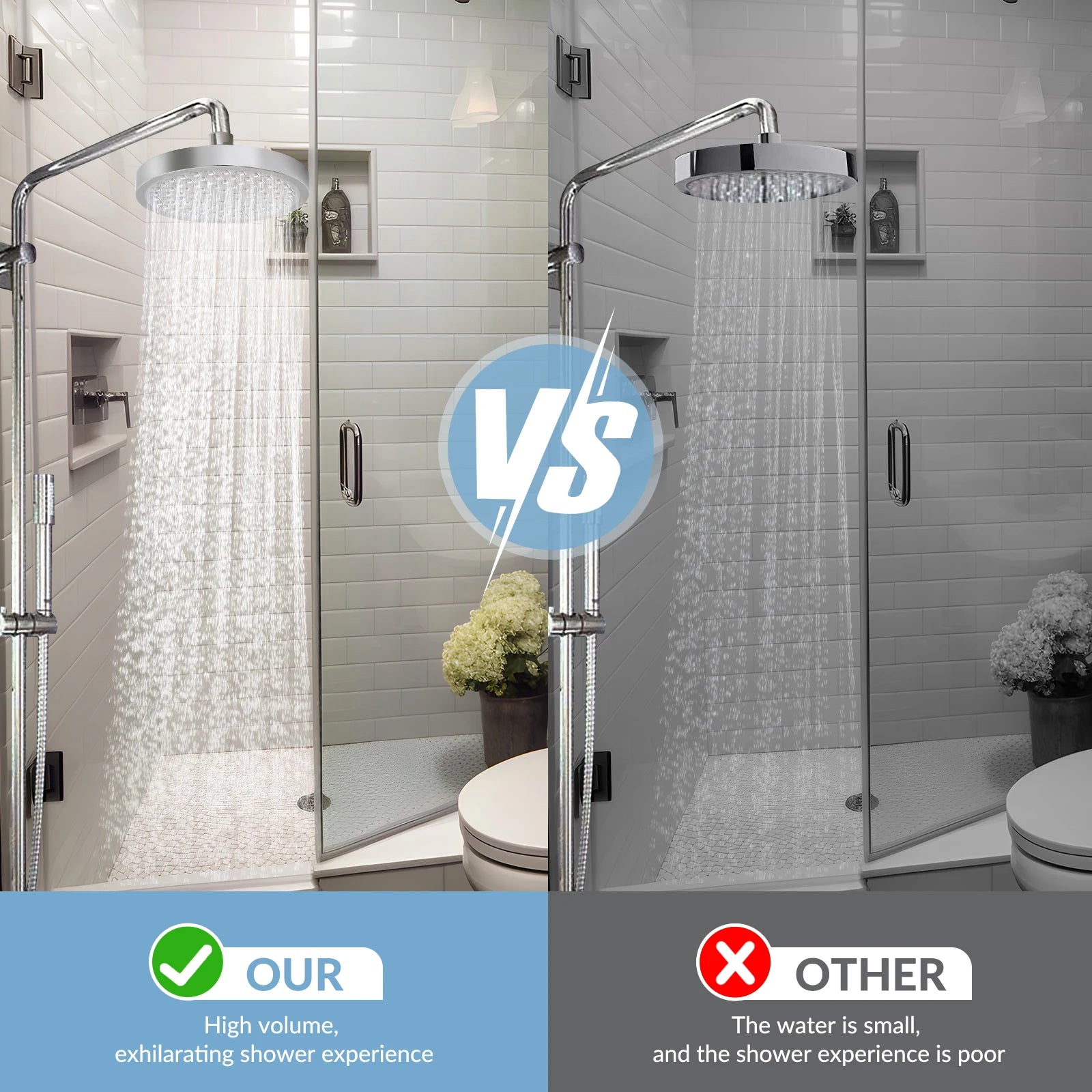Shower Head High Pressure Rain Adjustable Stainless Steel 6 Inch Wall Mounted