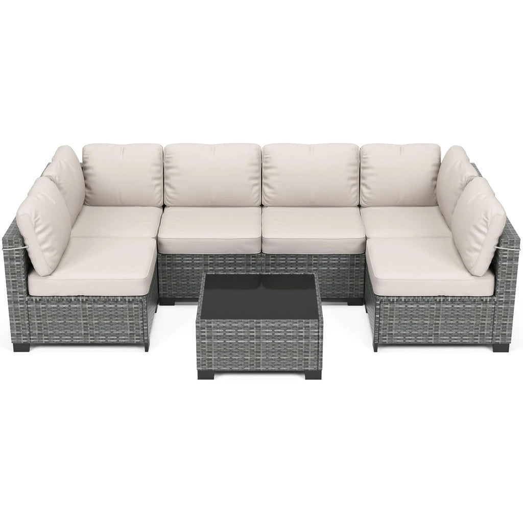 7-Piece PE Rattan Wicker Modular Outdoor Sectional Sofa Set