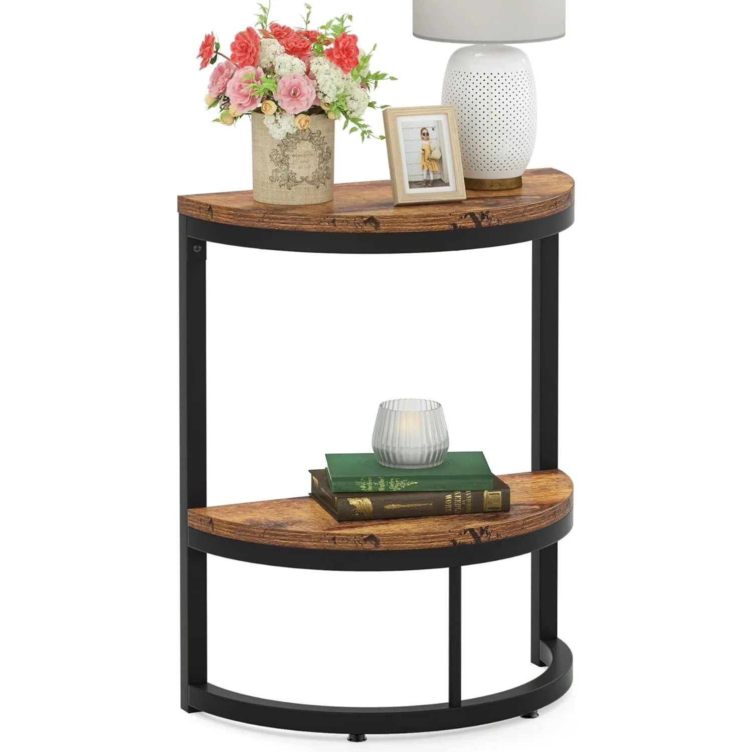 2-Tier End Table Semi Circle, Half Round Side Table.