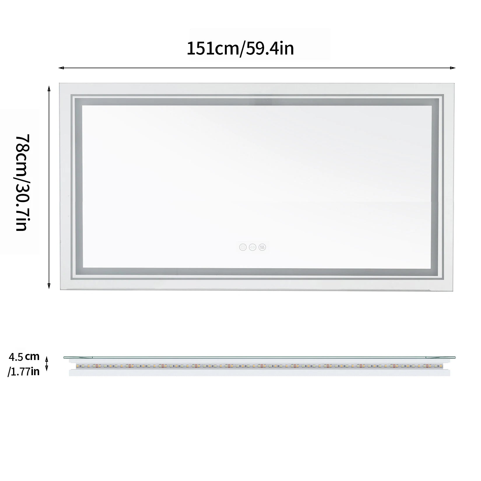 Jumbo-Large Illuminated LED Bathroom Mirror, Front and Backlit Lights, Wall Mounted,