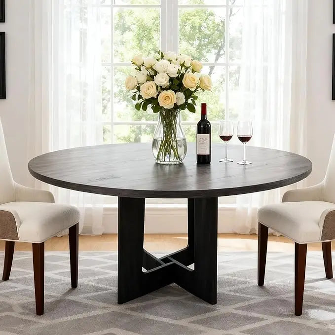 Round Dining Table for 4, 43.3" Wood Kitchen Table with Cross Base,