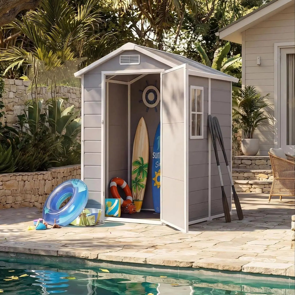 Weatherproof 4x6 Ft Shed With Floor, Lockable Door, Window Storage
