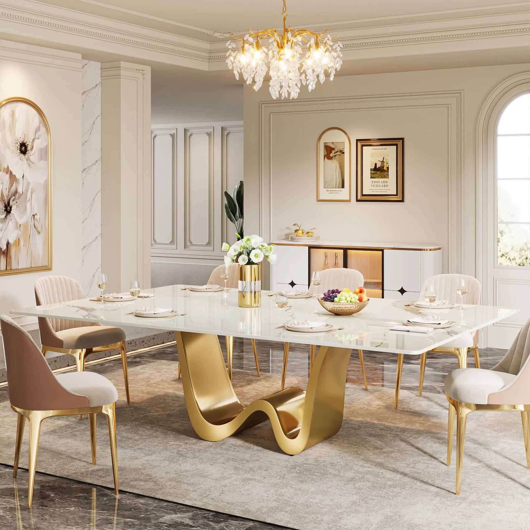 78.74" Sintered Stone Dining Table for 6-8, Modern Rectangle Dining Table