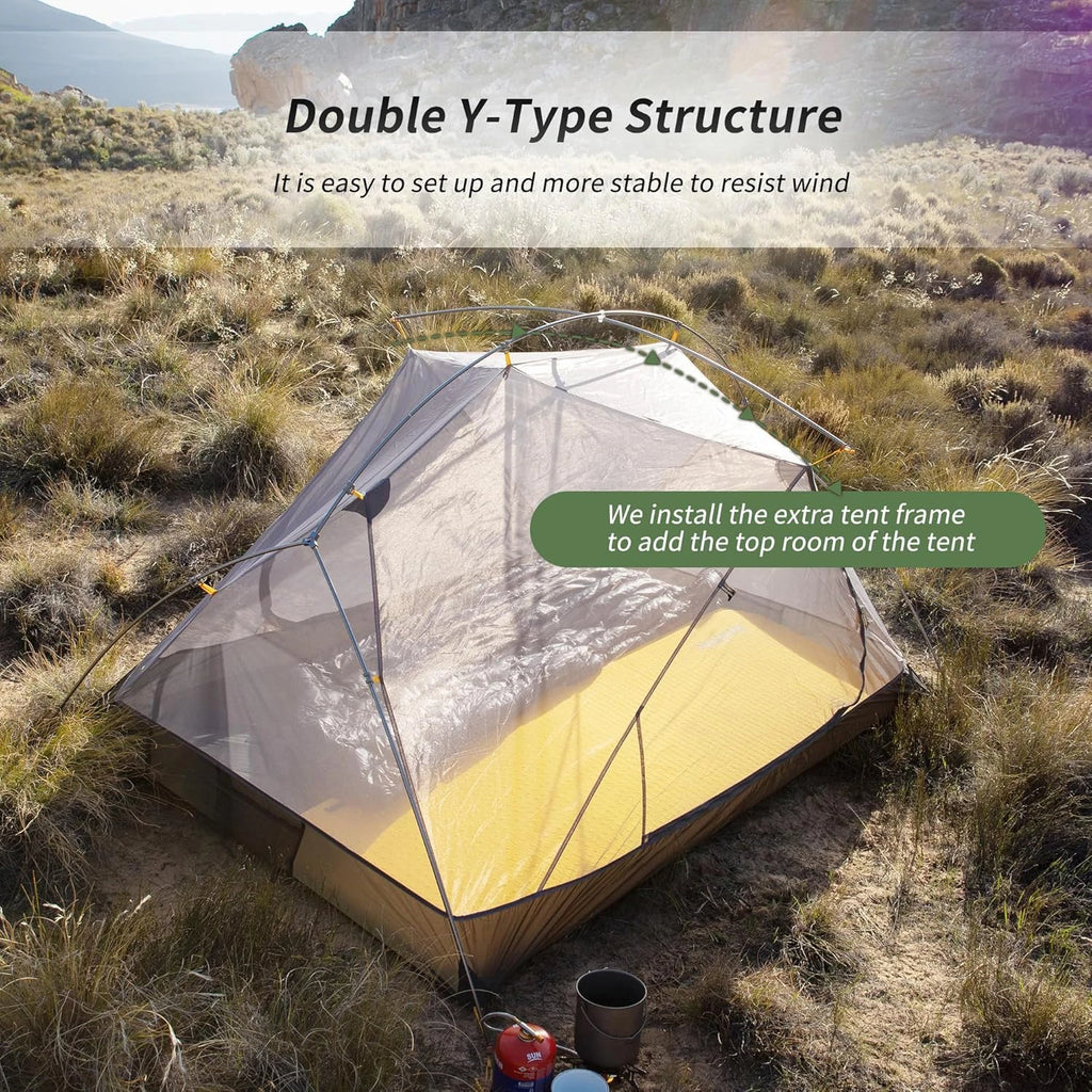 2 Person Tent 20D Nylon 210T Waterproof Ultralight Camping Hiking Tent with Mat Backpacking