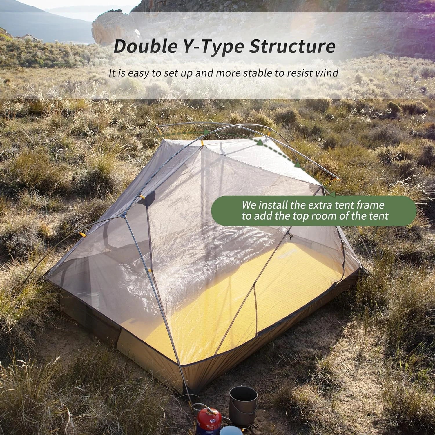 2 Person Tent 20D Nylon 210T Waterproof Ultralight Camping Hiking Tent with Mat Backpacking