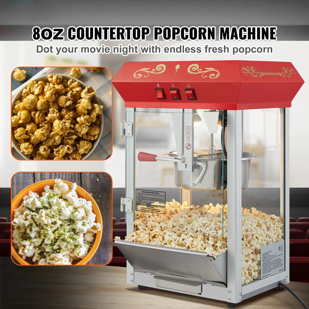 8/12Oz Electric Popcorn Maker with Scoop Spoon SUS304 Heating Tube