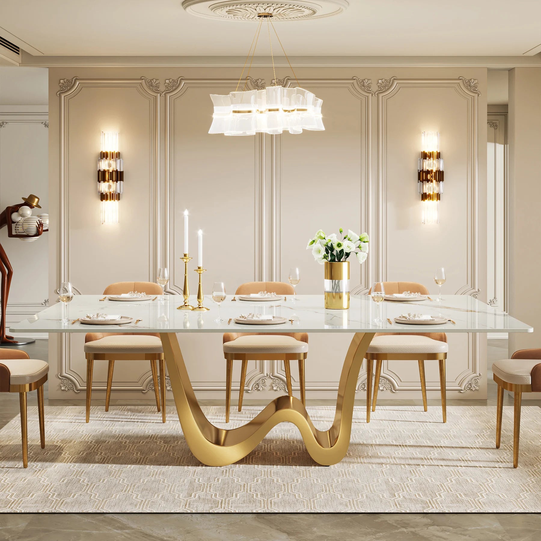 78.74" Sintered Stone Dining Table for 6-8, Modern Rectangle Dining Table