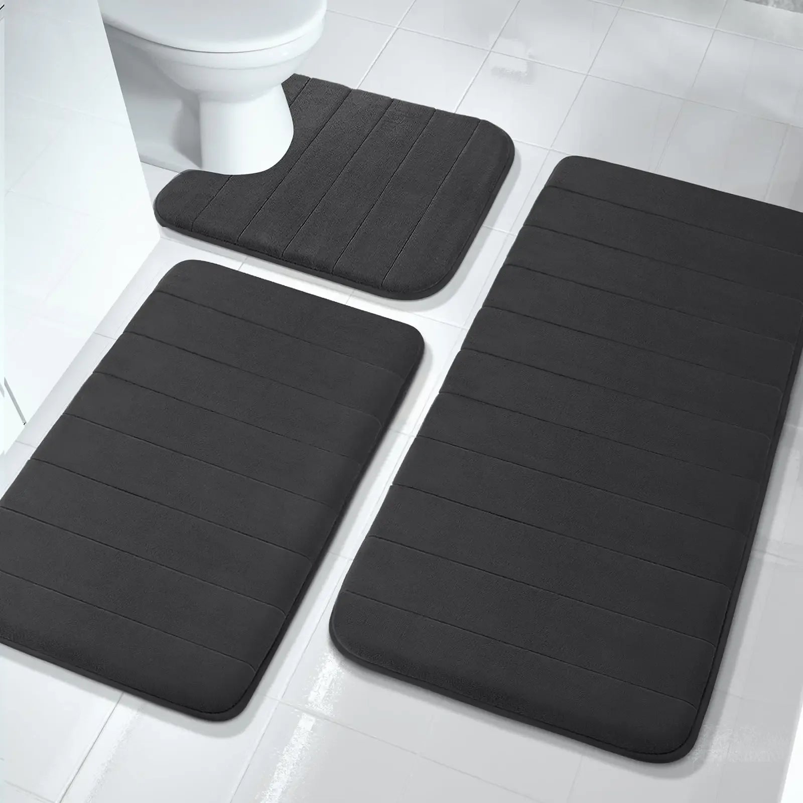 Black Memory Foam Bath Mat Soft Comfortable Super Water Absorption Non-Slip