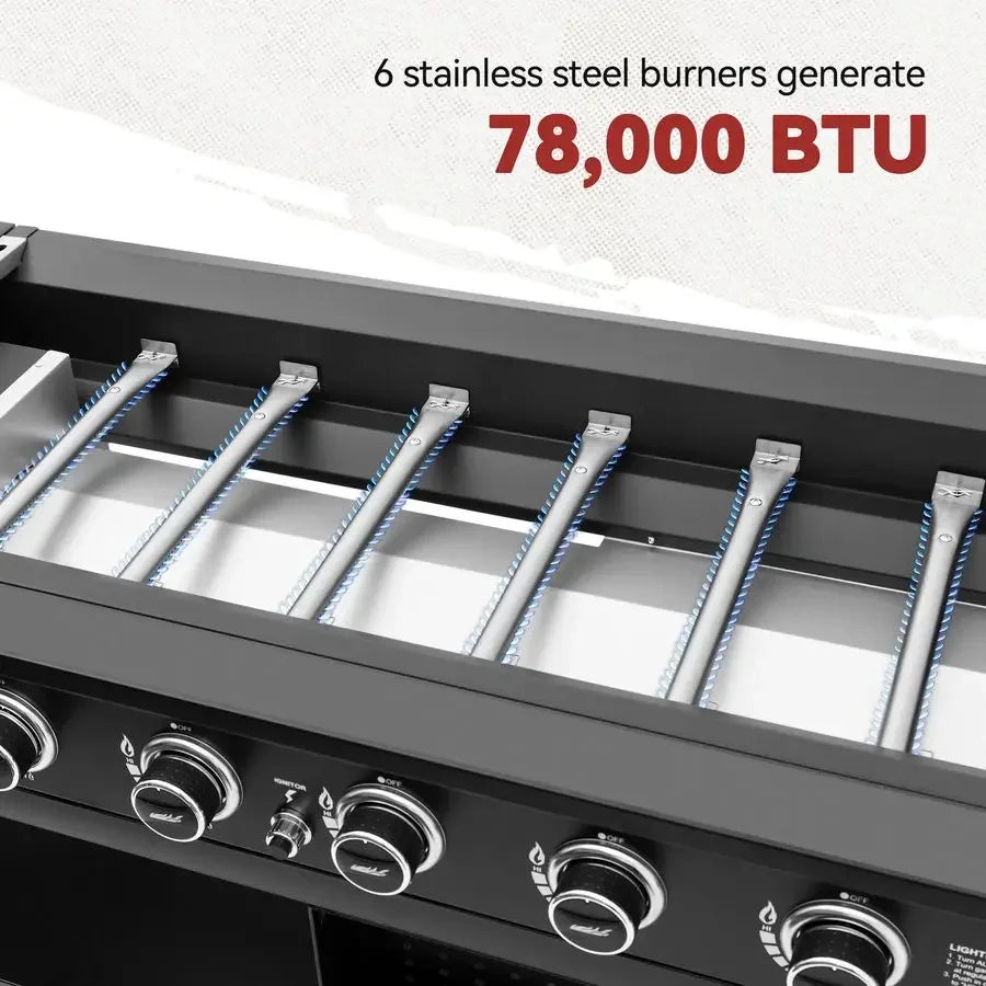 GB6000 6 Burner Propane Gas Griddle with Folding Side Tables, 44Inch Flat Top Grill