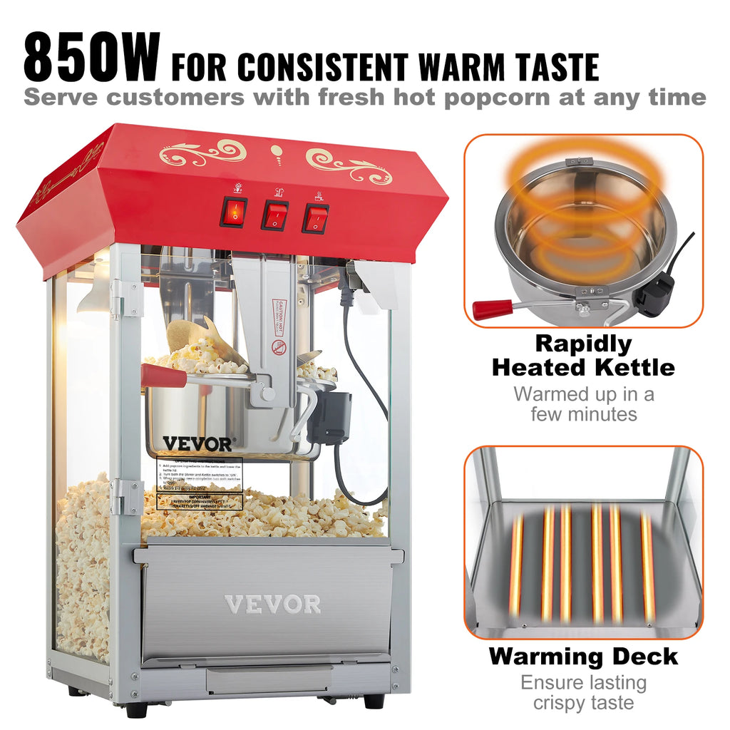 8/12Oz Electric Popcorn Maker with Scoop Spoon SUS304 Heating Tube