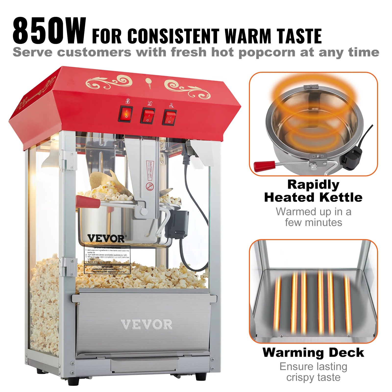 8/12Oz Electric Popcorn Maker with Scoop Spoon SUS304 Heating Tube