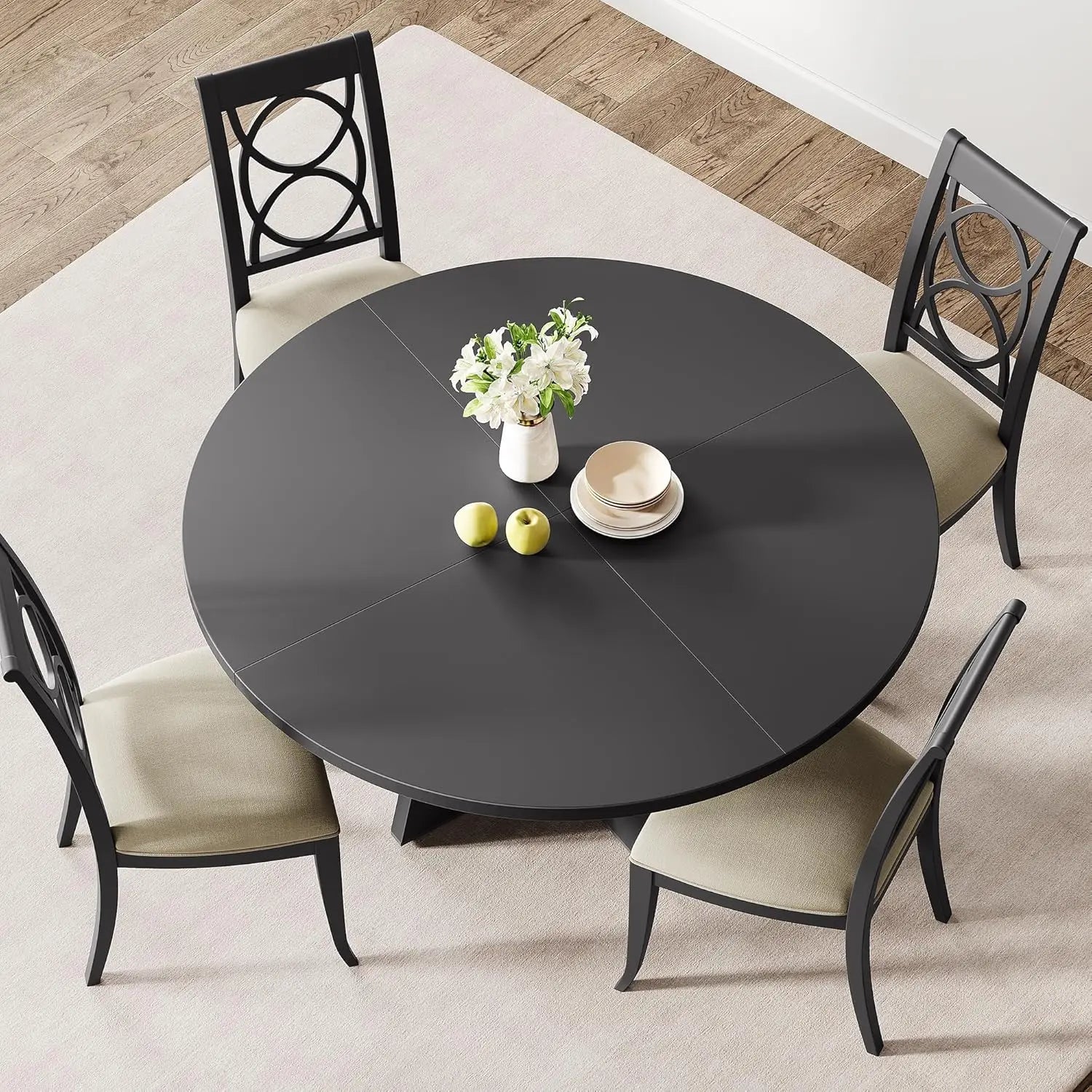 120 x 120 x 53 cm Round Dining Table for 4-6 People