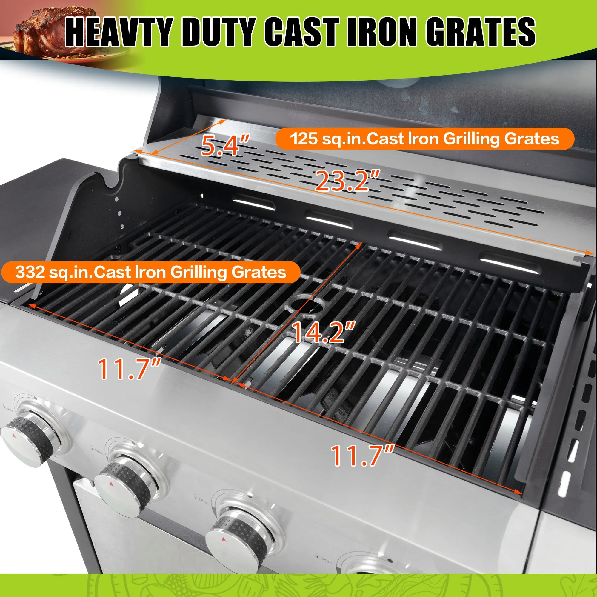 4 Main Burner Stainless Steel Gas Grill with Side Burner,