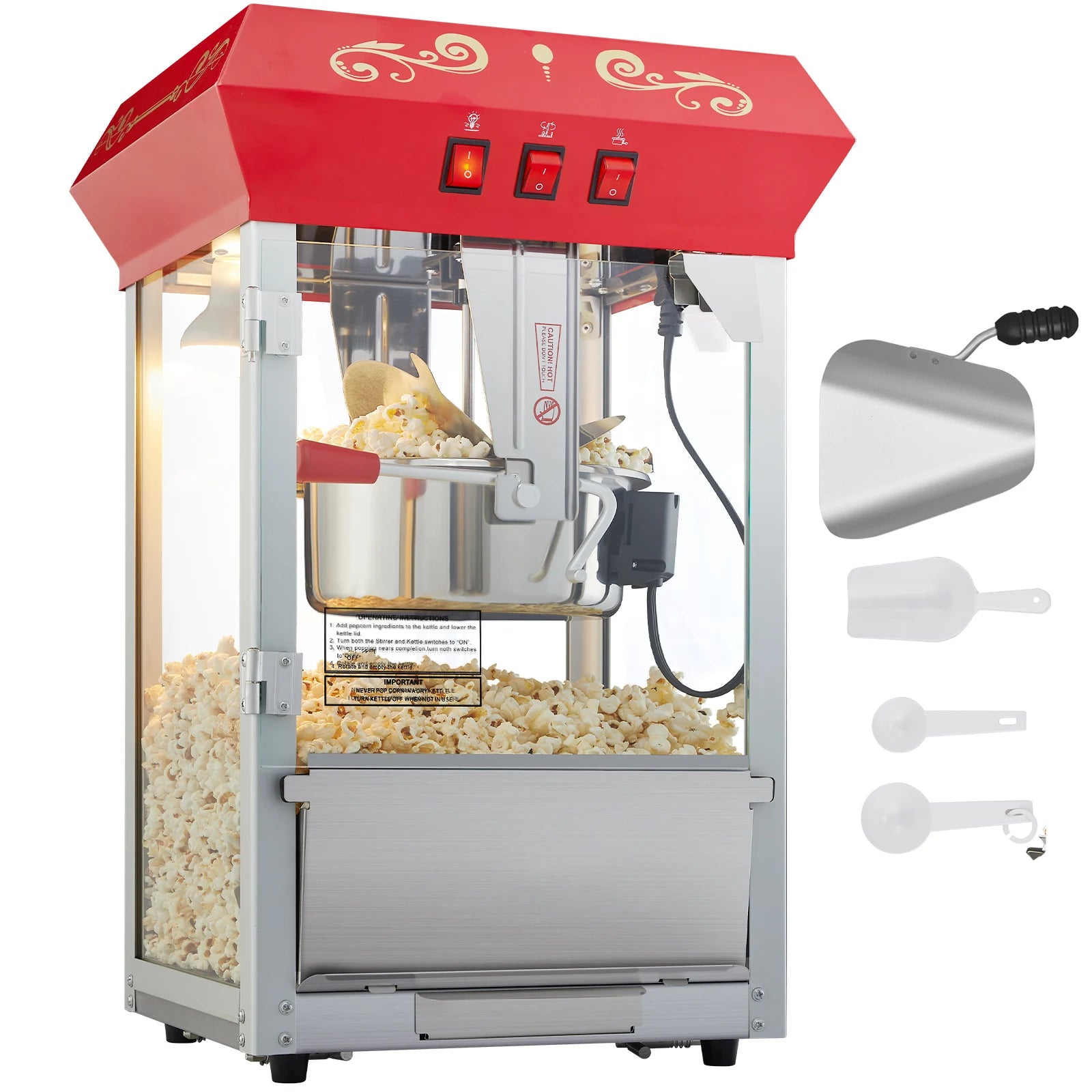 8/12Oz Electric Popcorn Maker with Scoop Spoon SUS304 Heating Tube