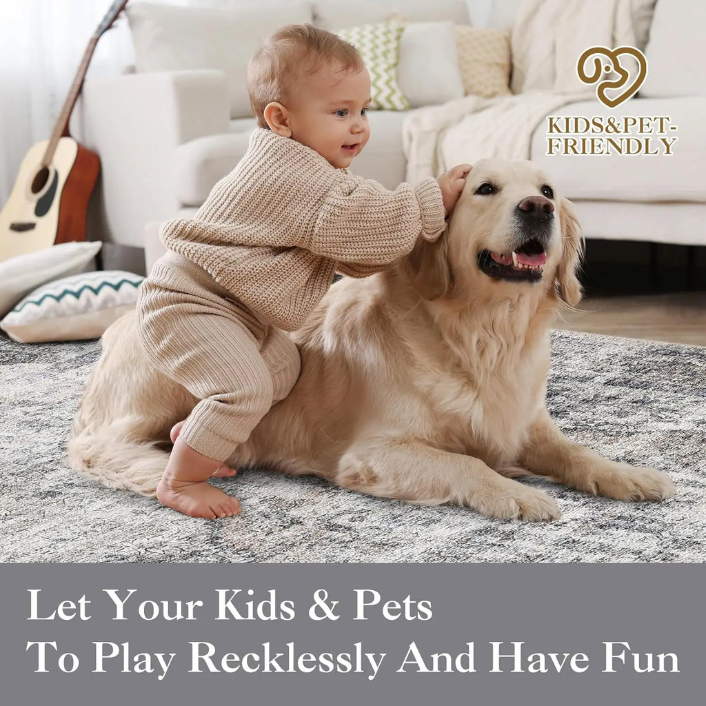 Washable Area Rug Stain-Resistant Throw Rug with Non-Slip