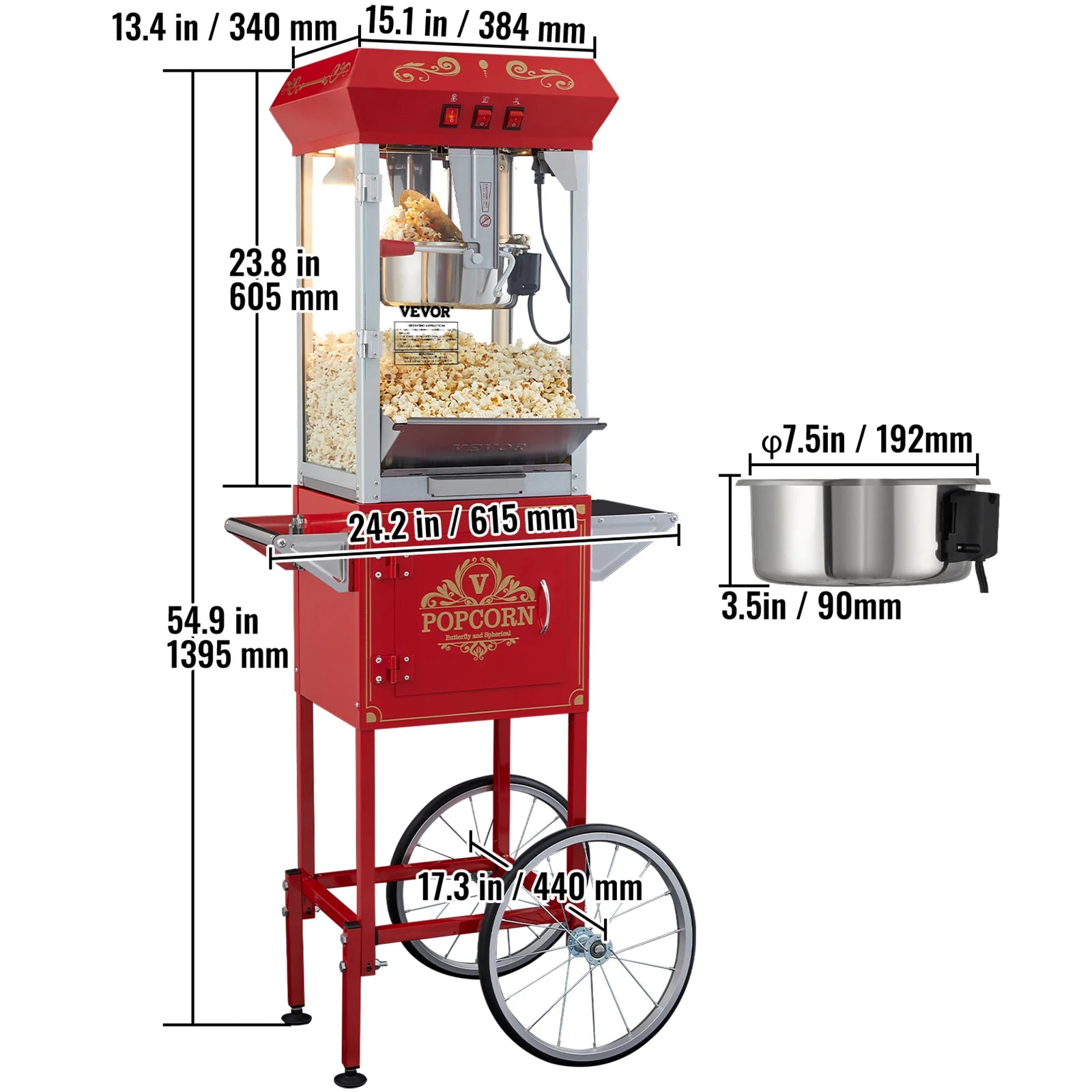 8/12Oz Electric Popcorn Maker with Scoop Spoon SUS304 Heating Tube