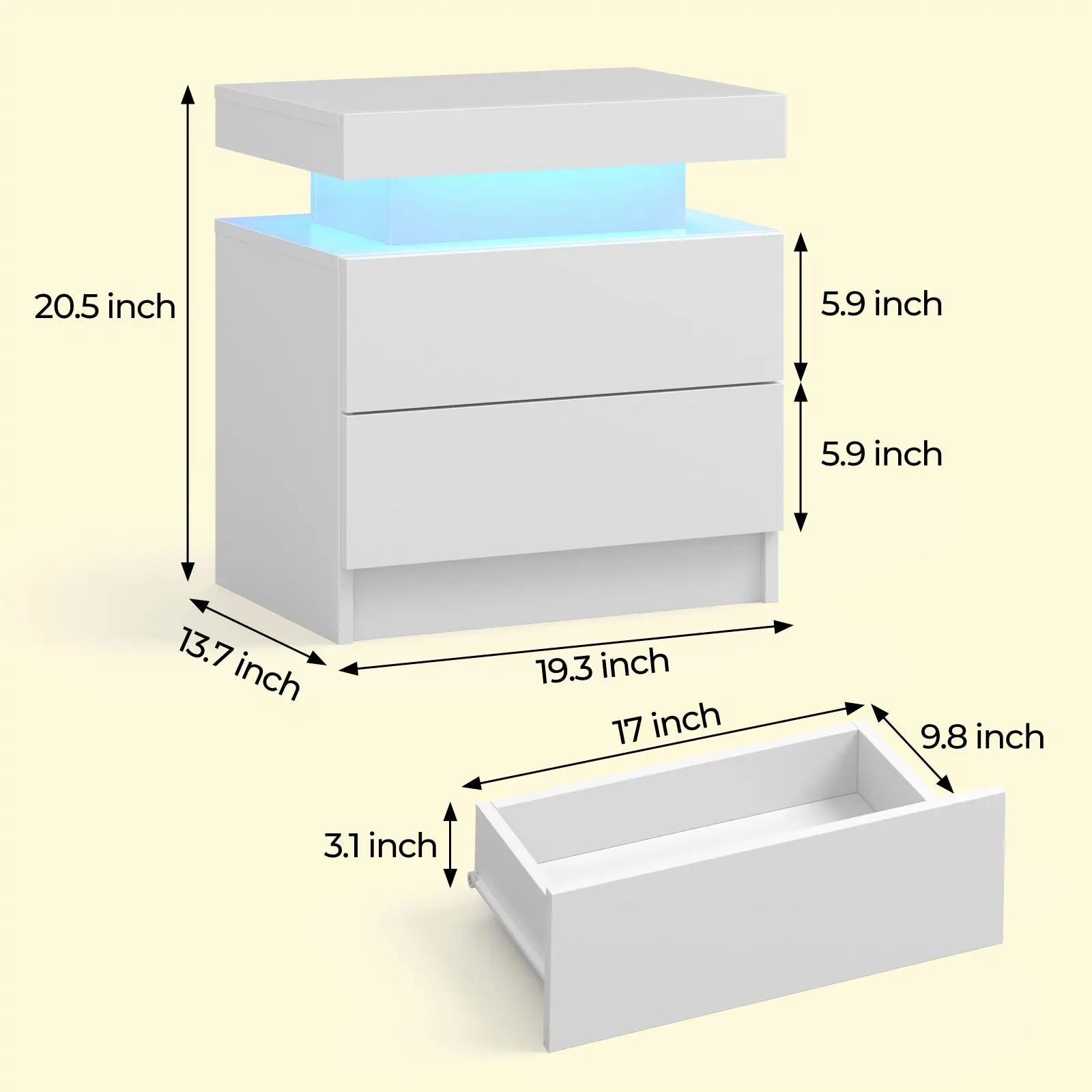 Nightstands with 2 Drawers, End Table with RGB LED Lights