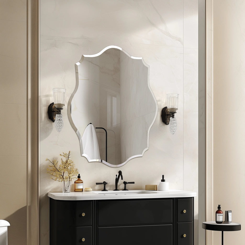 Wall Mirror Scalloped Frameless Beveled Edge Polished