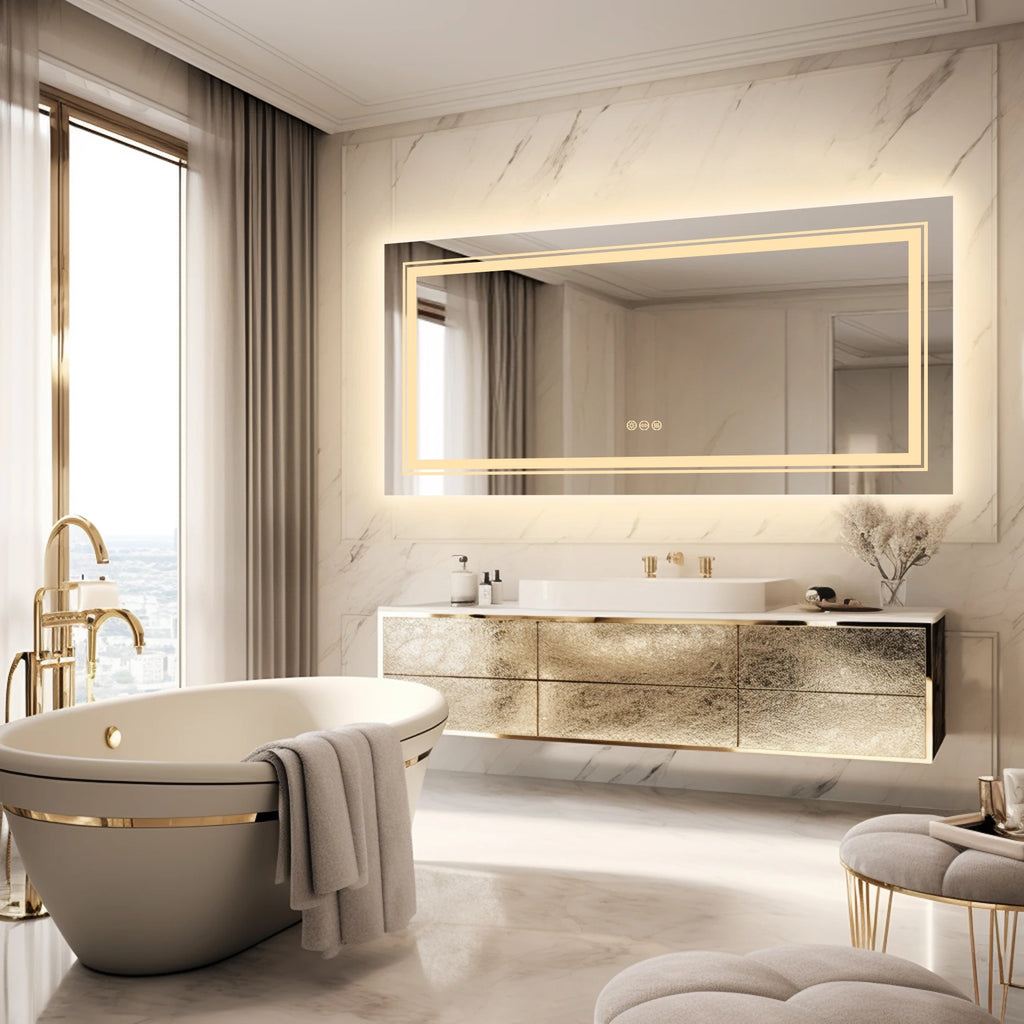 Extra Large Rectangle Bathroom Mirror LED Vanity Dimmable Backlit Anti-Fog