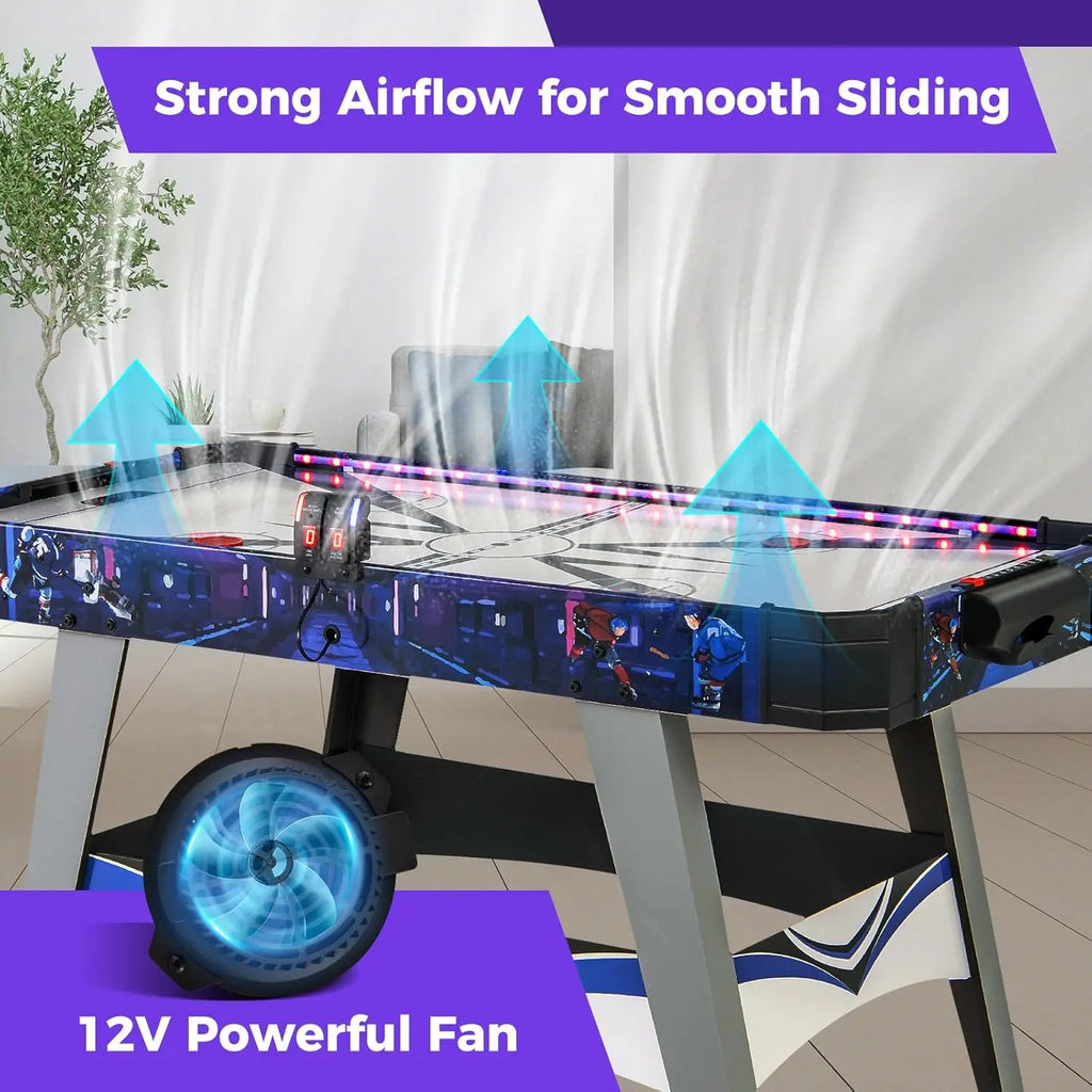 54' 12 Volt Air Hockey Table w/LED Scoreboard, Lights, 2 Pucks, 2 Pushers