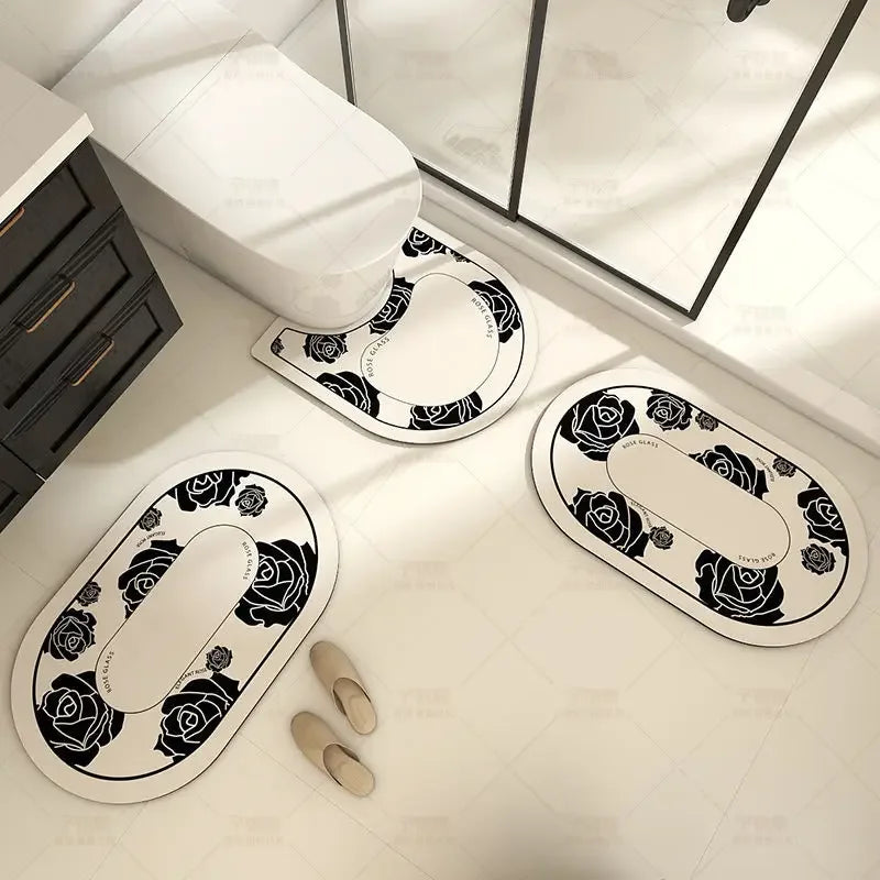3pcs Bathroom Floor Mat Diatomite Toilet Floor Rug.