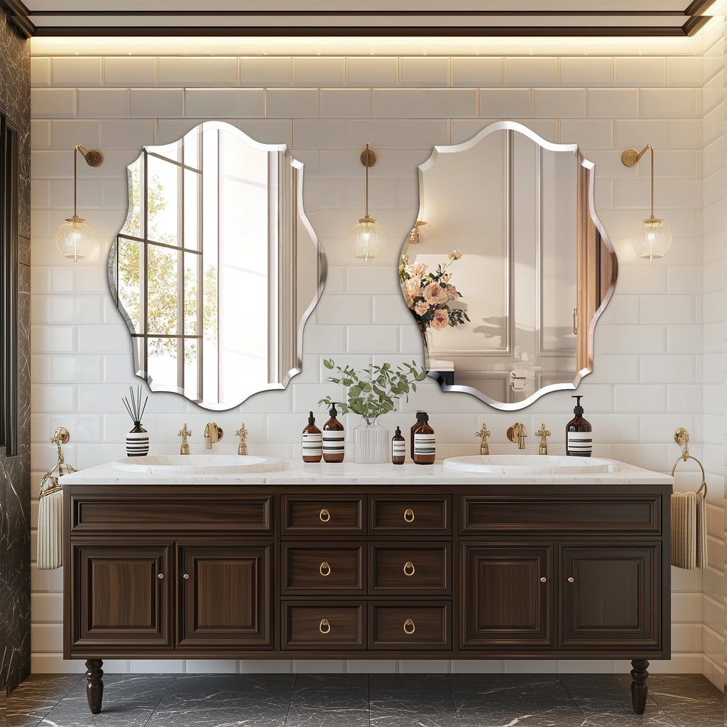 Wall Mirror Scalloped Frameless Beveled Edge Polished