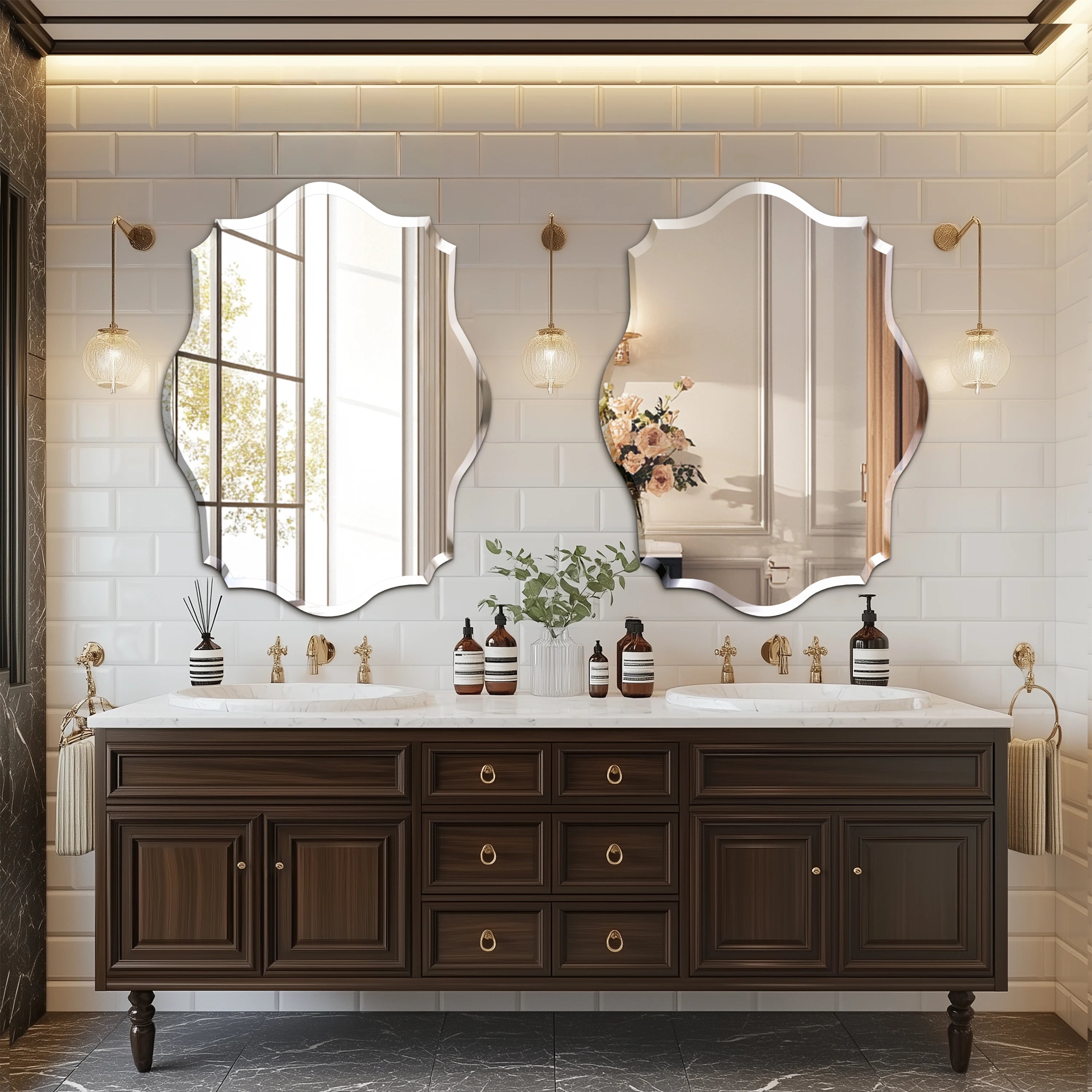 Wall Mirror Scalloped Frameless Beveled Edge Polished