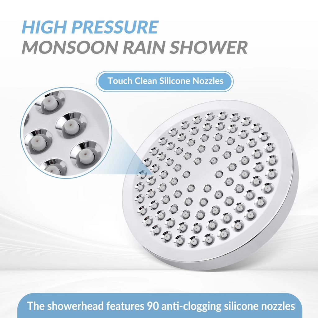 Shower Head High Pressure Rain Adjustable Stainless Steel 6 Inch Wall Mounted