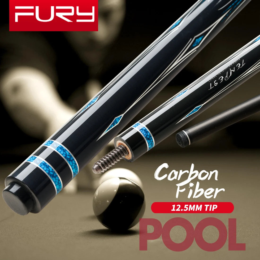 Carbon Fiber Pool Cue Stick 58" Billiard Cue Professional Low Deflection