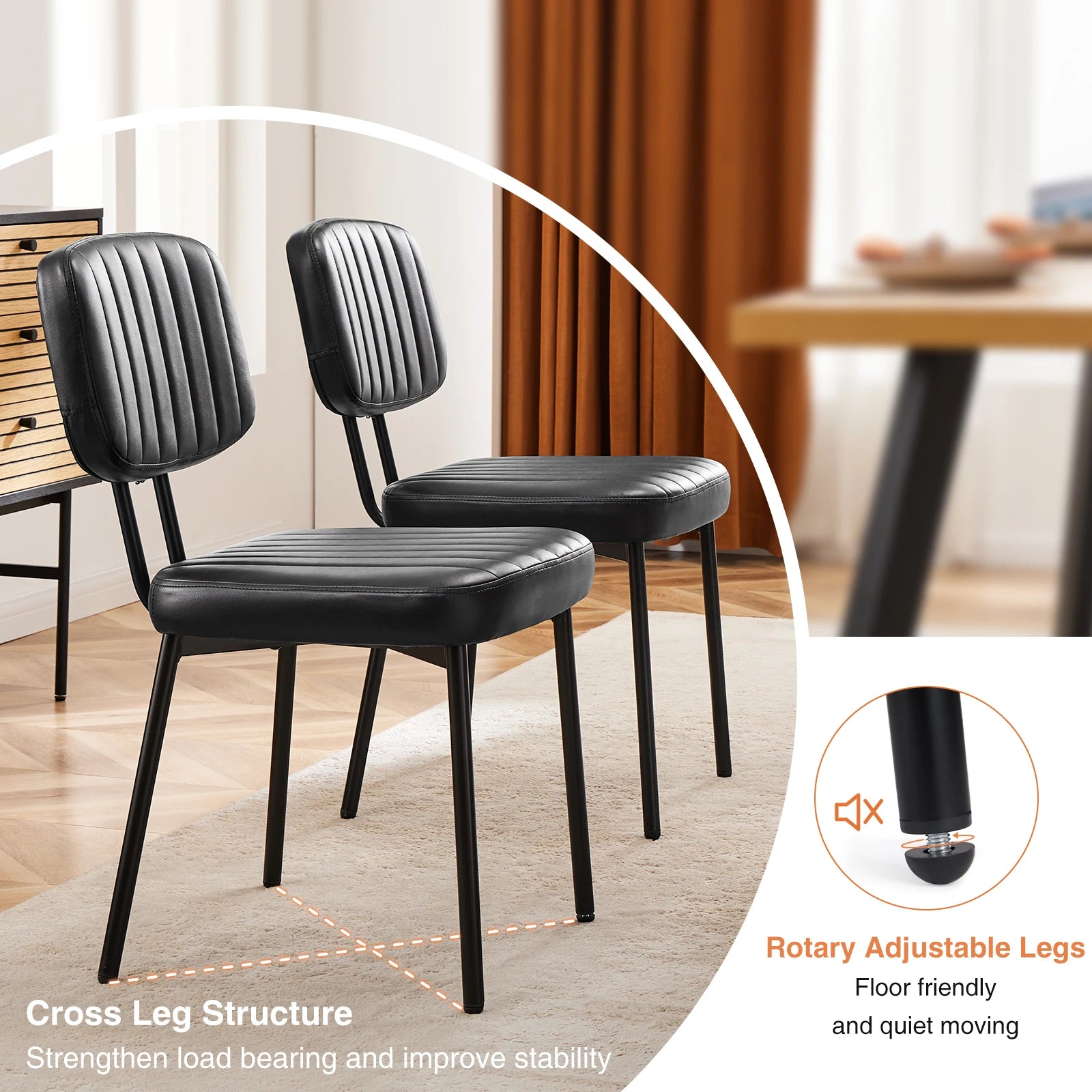 Faux Leather Modern Dining Chairs Set of 2 Ergonomic Lumbar Support