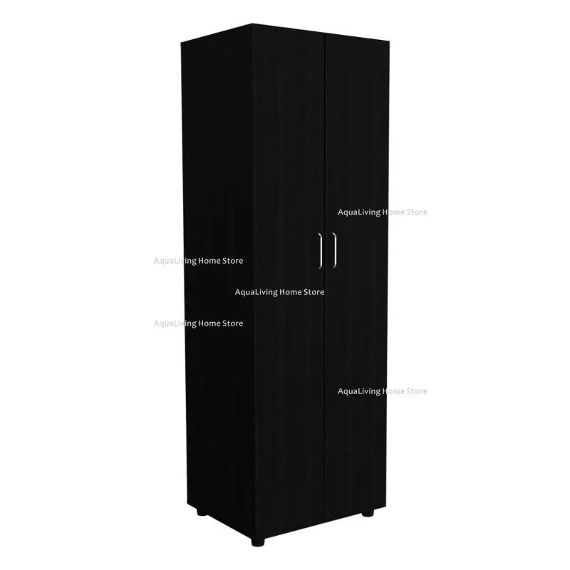 Modern bedroom set combines a spacious wardrobe with four-drawer dresser.