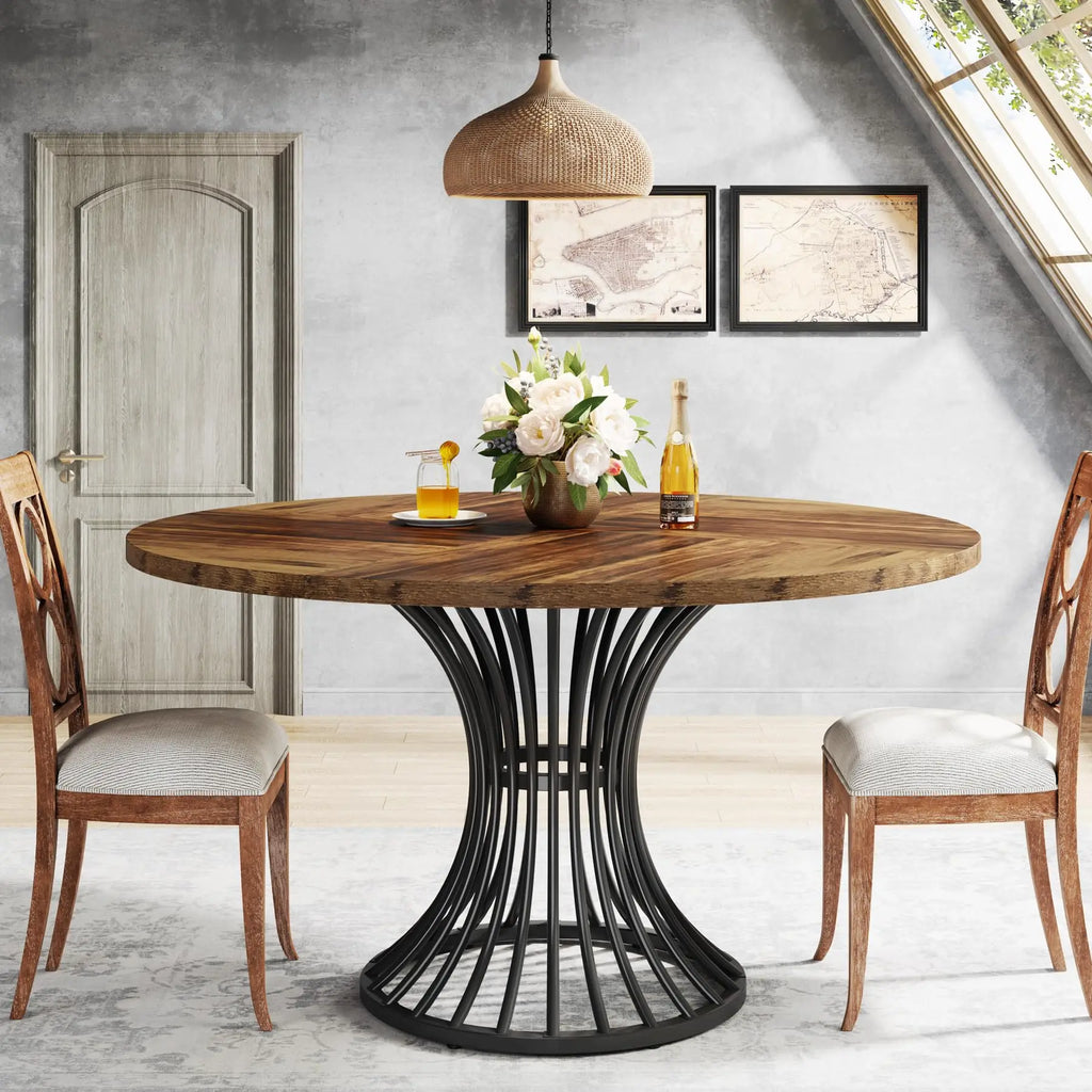 Round Dining Table for 4-6 People, 47-Inch Farmhouse