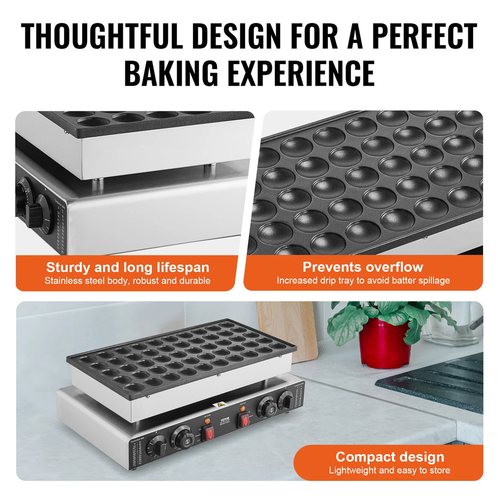 50Pcs Mini Dutch Pancake Maker, Dual Temp & Time Control