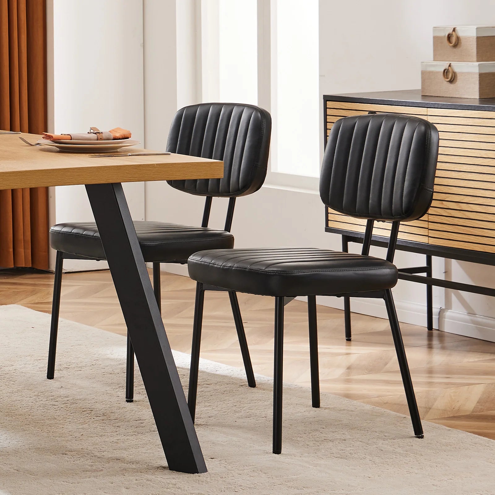 Faux Leather Modern Dining Chairs Set of 2 Ergonomic Lumbar Support