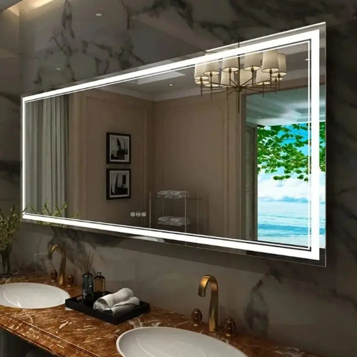 Jumbo-Large Illuminated LED Bathroom Mirror, Front and Backlit Lights, Wall Mounted,