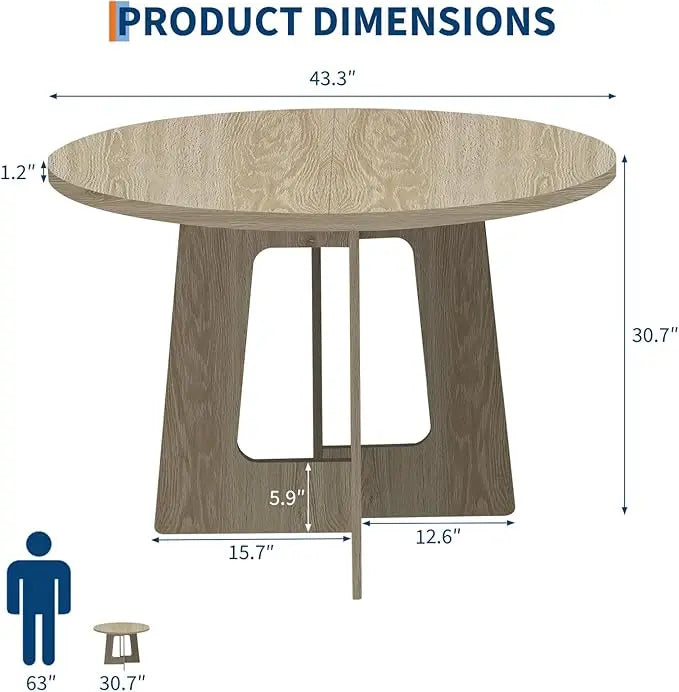 Round Dining Table for 4, 43.3" Wood Kitchen Table with Cross Base,