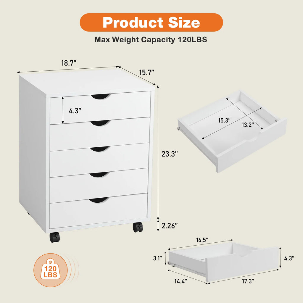 Wood Nightstand Cabinet 5 Drawers Waterproof Surface
