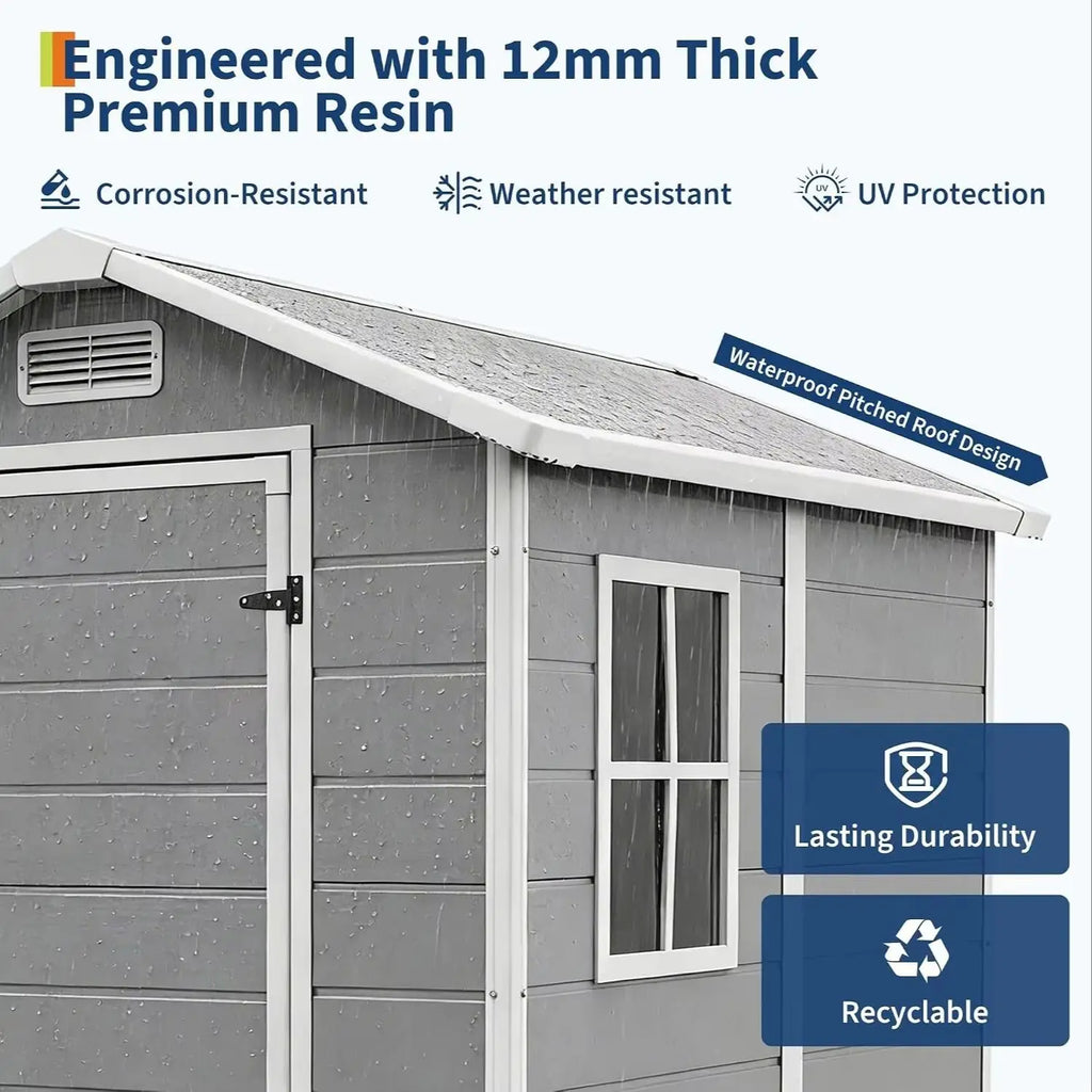Weatherproof 4x6 Ft Shed With Floor, Lockable Door, Window Storage