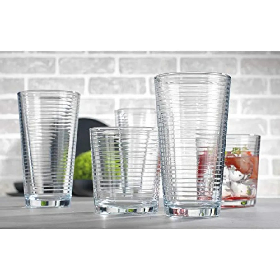 Set of 16 Drinking Glasses Includes 8 Cooler Glasses 17oz and 8 Rocks Glasses (13oz)