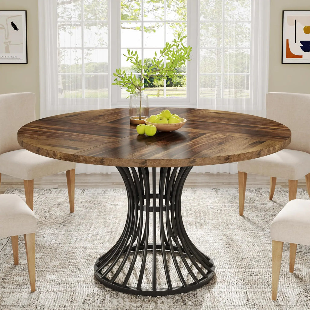 Round Dining Table for 4-6 People, 47-Inch Farmhouse