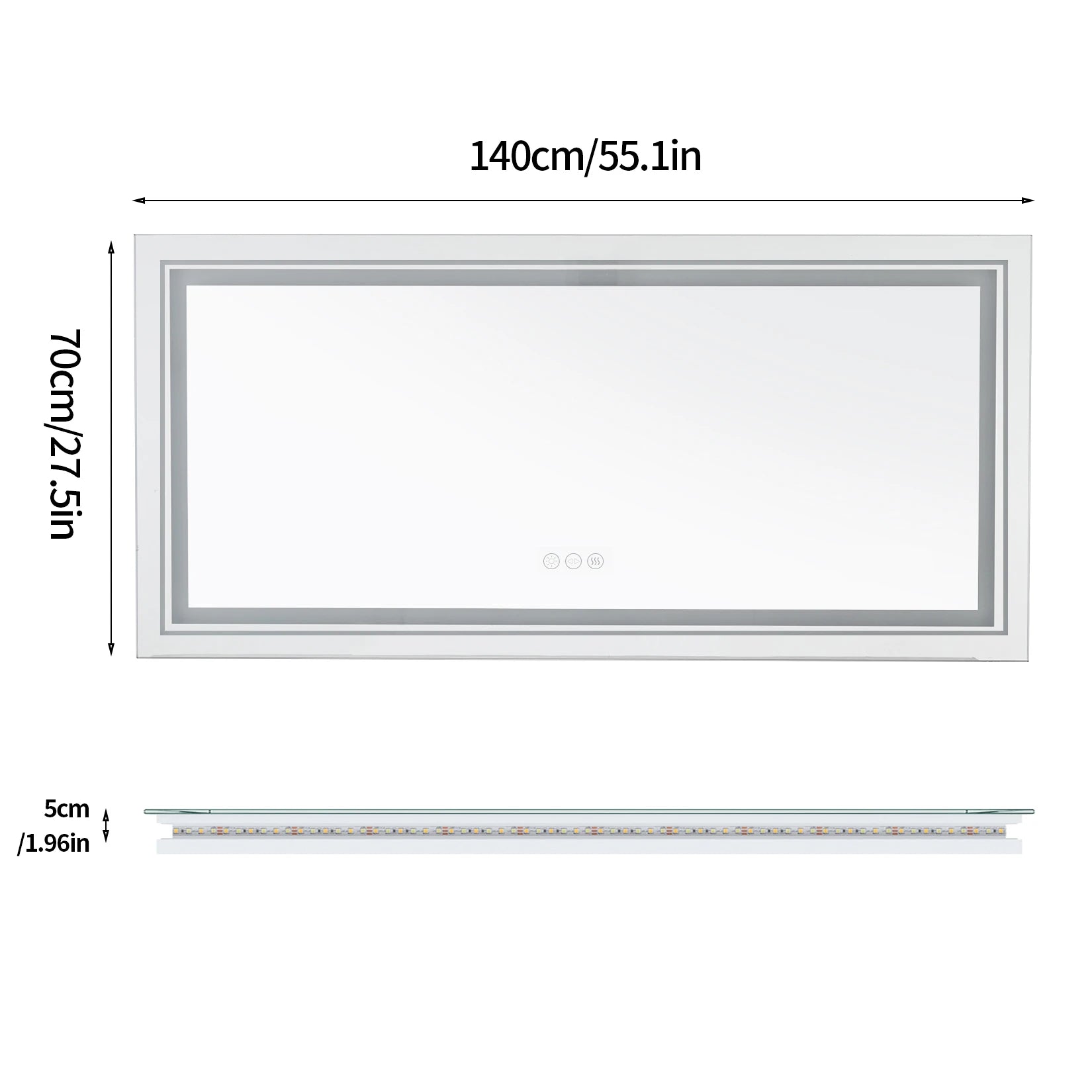 Jumbo-Large Illuminated LED Bathroom Mirror, Front and Backlit Lights, Wall Mounted,