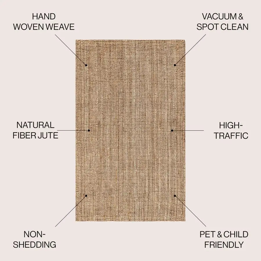 Hand Woven Chunky Jute Natural Indoor Area Rug, 3x5, Bohemian, Rustic.
