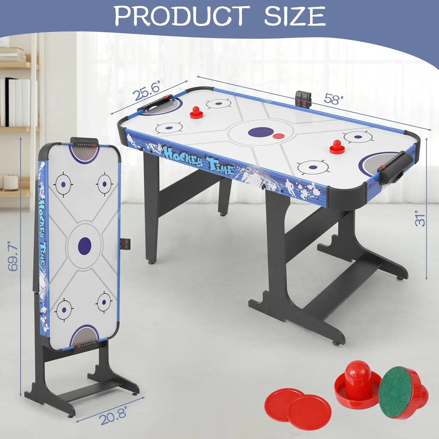 58” Foldable Air Hockey Table Gaming Set with 2 Pucks